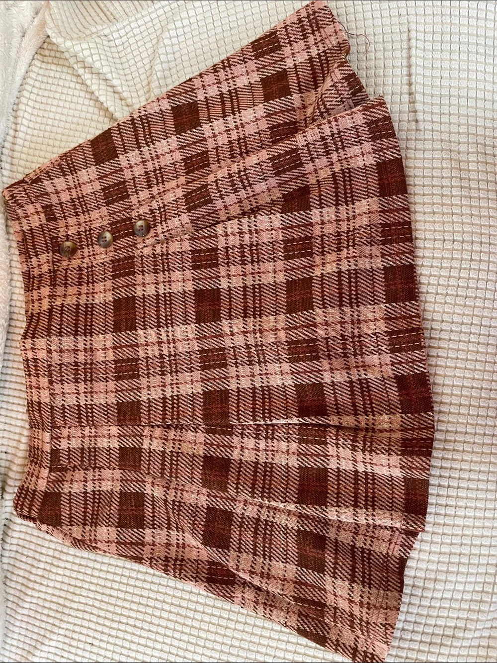 Knitworks Pink and Brown Plaid Skort with Side Button Detail